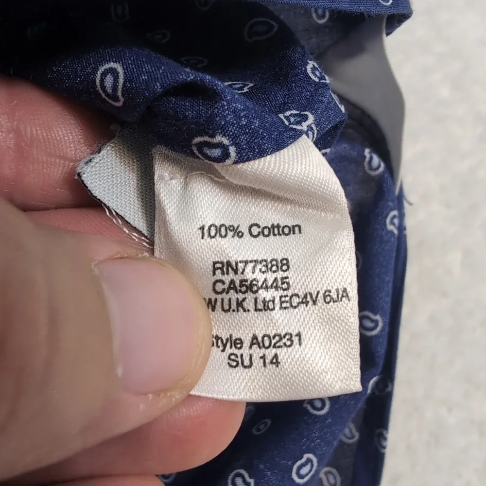 J. Crew Ludlow 120's 2‎ Ply Paisley Pattern Button Front Shirt Men's Sm L/S Navy